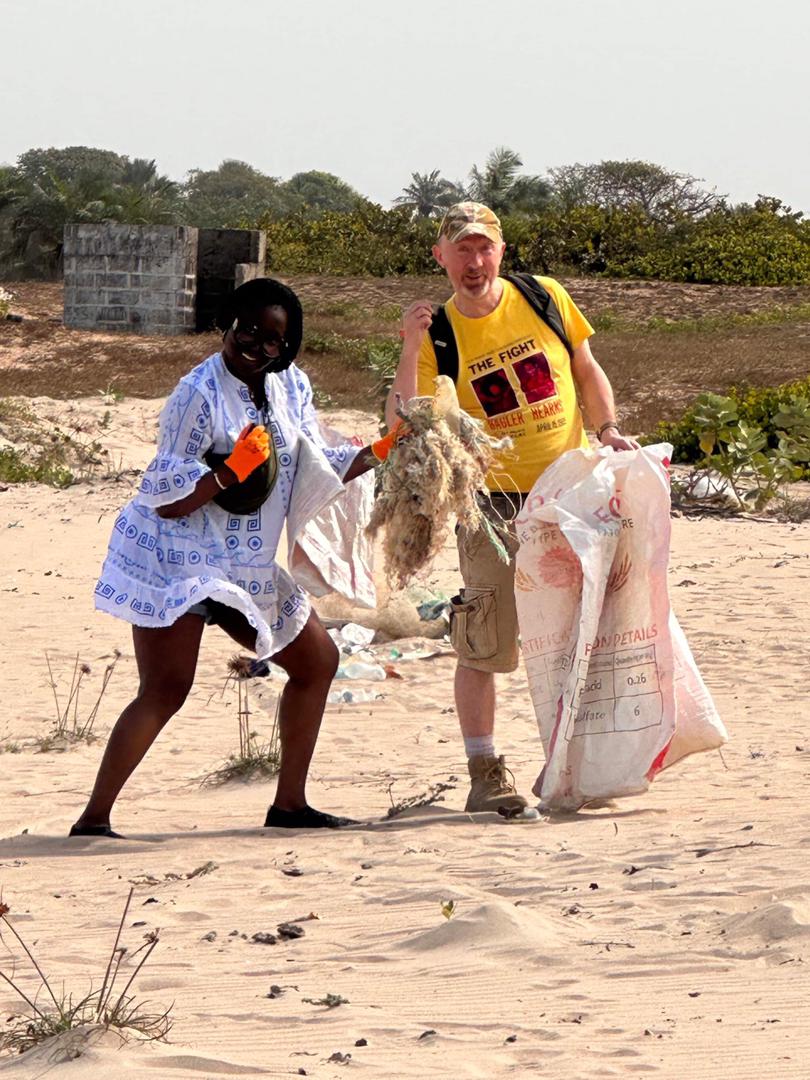 Collecting plastic on the beach